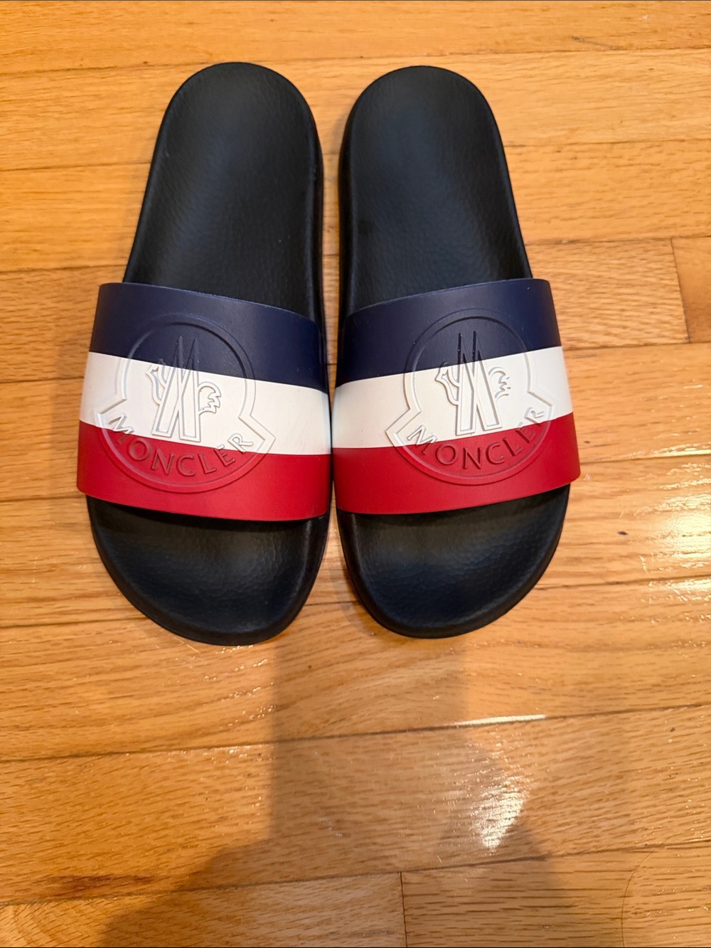 Moncler Men’s Tricolor Logo Strap Slide Sandals in Navy White Red - Picture 4 of 11